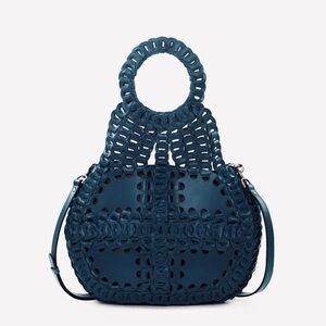 NWT Patricia Nash Pisticci Navy Blue braided woven leather X-Large Handbag